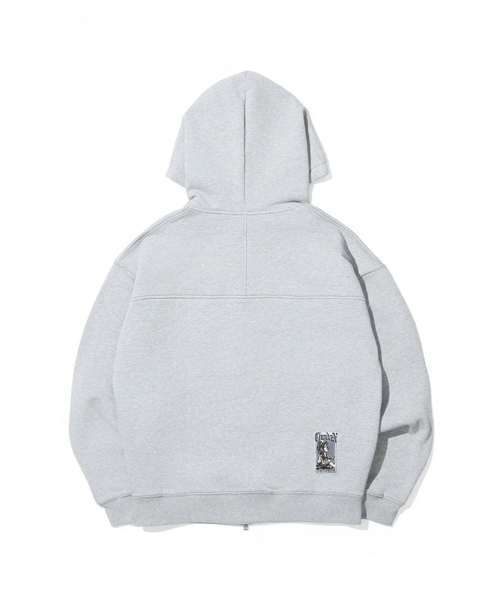 **QWER -Chodan Applique Graphic Hooded Zip-Up_Gray
