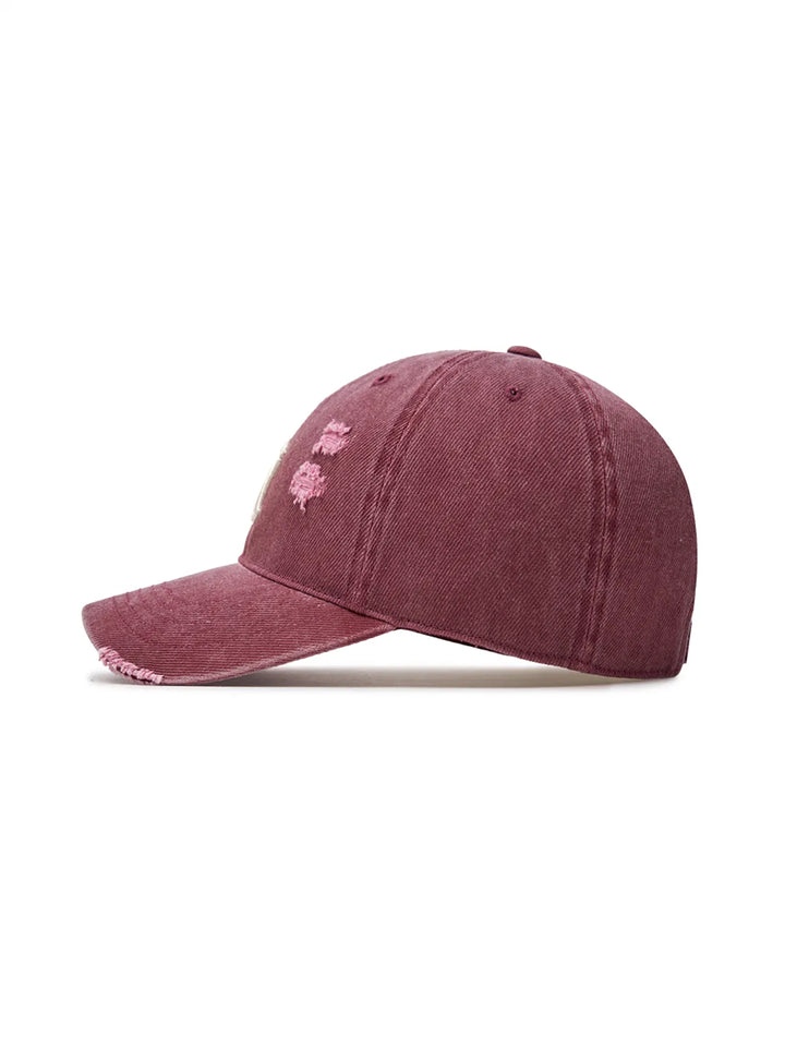 ** [Pre-Order] AESPA - Wearing KARINA Damage Washing Unstruck Ball Cap NY (Burgundy)