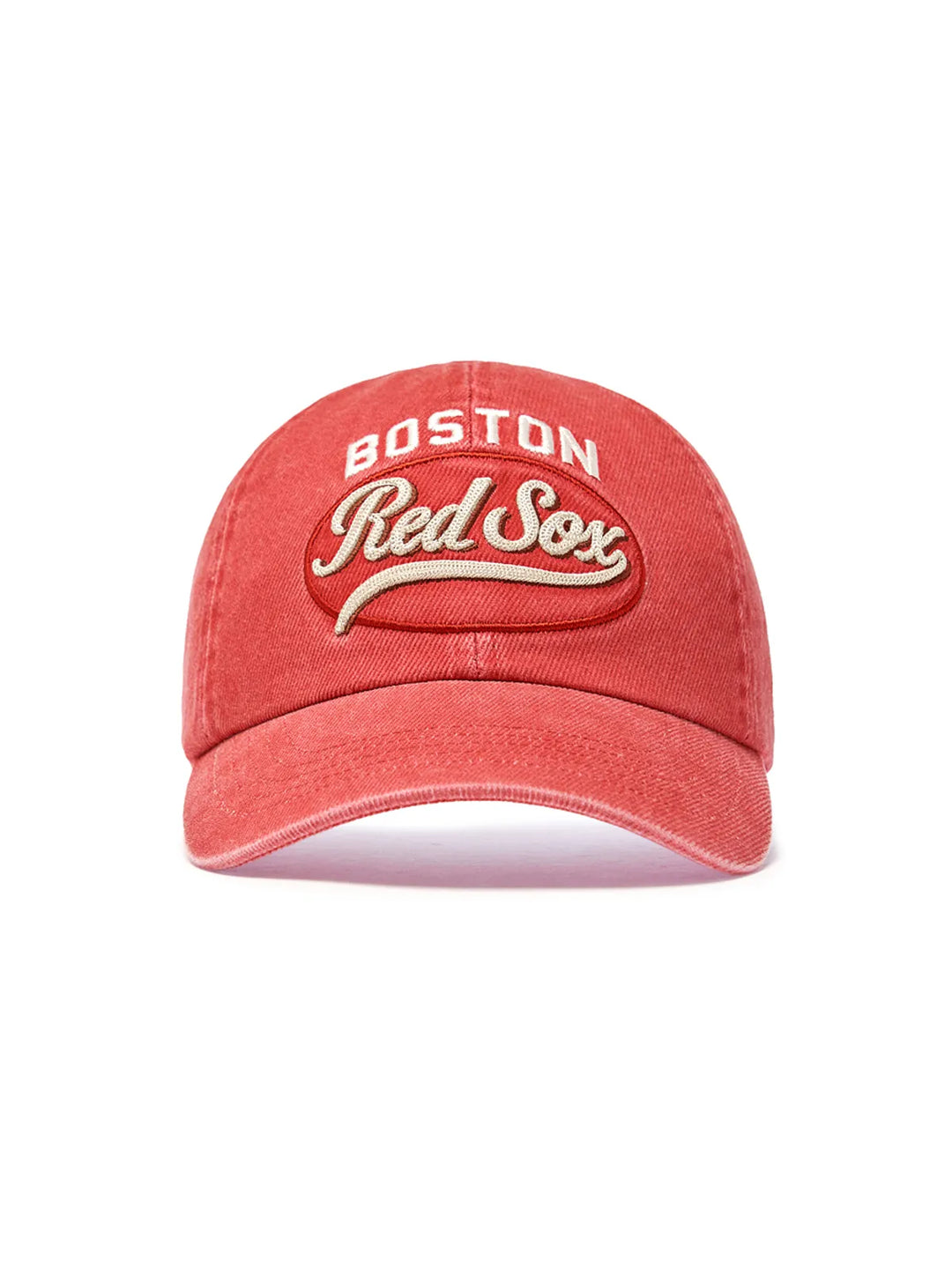 ** [Pre-Order] AESPA - Wearing KARINA Varsity Vintage Cursive Stitch Unstruck Ball Cap BOS (D.Red)