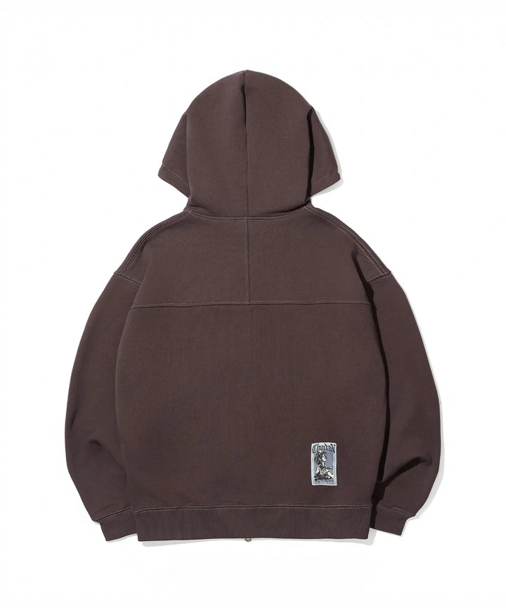 **QWER -Chodan Applique Graphic Hooded Zip-Up_Brown