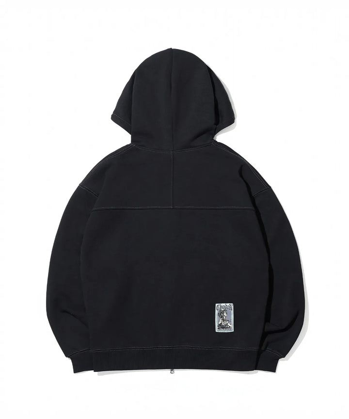 **QWER -Chodan Applique Graphic Hooded Zip-Up_Black