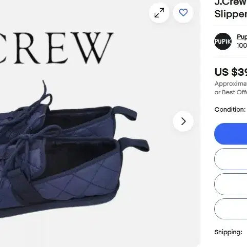 [BUNJANG] J.Crew Quilted Slippers Size 9M (US Men&