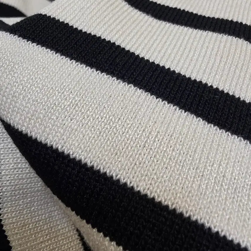 [BUNJANG] Striped Long Sleeve T-shirt (Ivory/Black) / 스트라이프 긴팔 티셔츠 아이보리/블랙