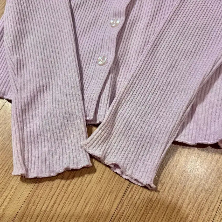[BUNJANG] Lavender Pink Ribbed Cardigan / 라벤더핑크 골지 카라 가디건