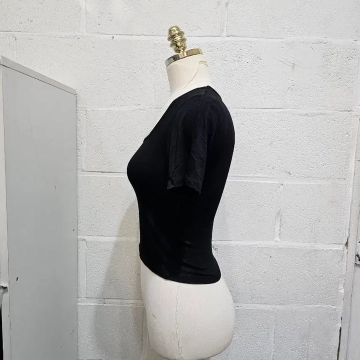 [BUNJANG] Square Neck Crop Ribbed Cotton T-shirt - Black / 스퀘어넥 크롭 골지면 반팔- 블랙