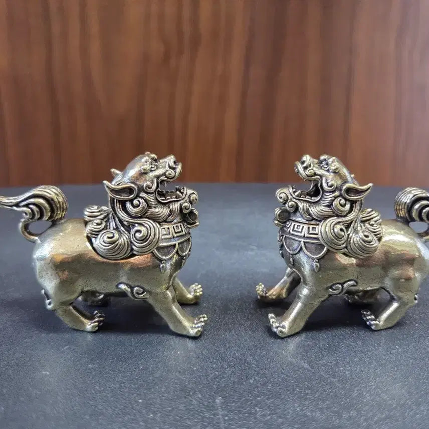 [BUNJANG] Brass Haetae Incense Burner Pair Ornament / 황동 해태상 향로 한 쌍 장식품