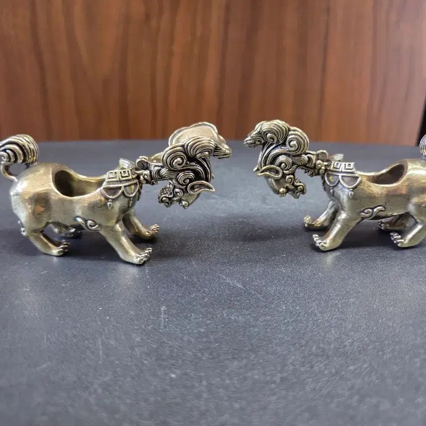 [BUNJANG] Brass Haetae Incense Burner Pair Ornament / 황동 해태상 향로 한 쌍 장식품