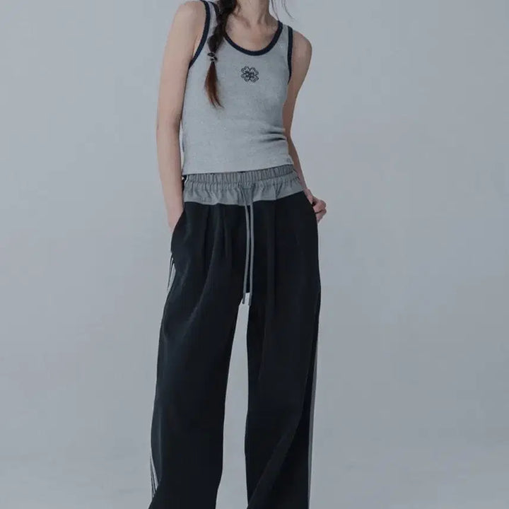 [BUNJANG] MARSUNEVEIL Taping Wide Pants Black / 마스언에브릴 테이핑 와이드 팬츠 블랙