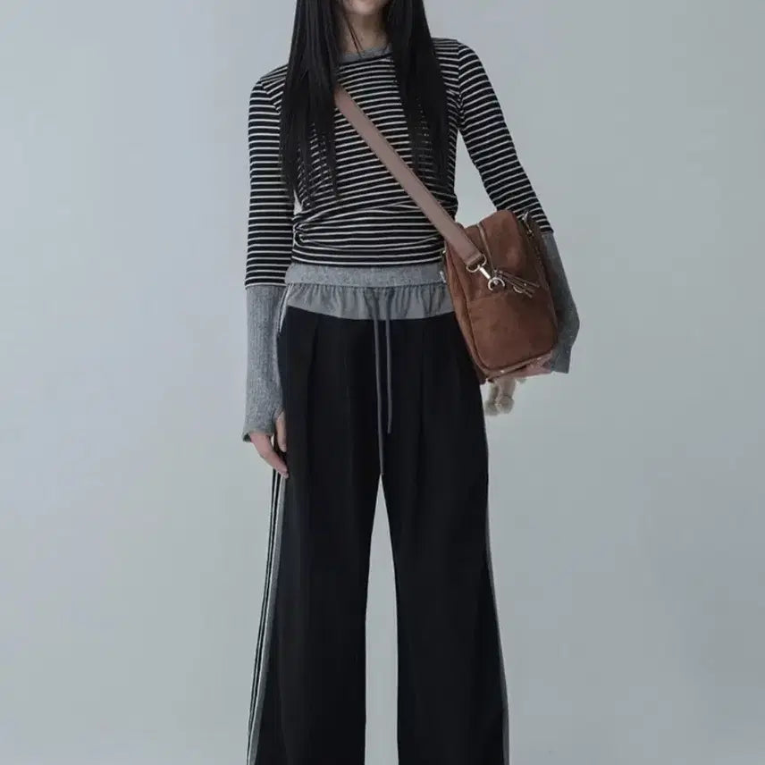 [BUNJANG] MARSUNEVEIL Taping Wide Pants Black / 마스언에브릴 테이핑 와이드 팬츠 블랙