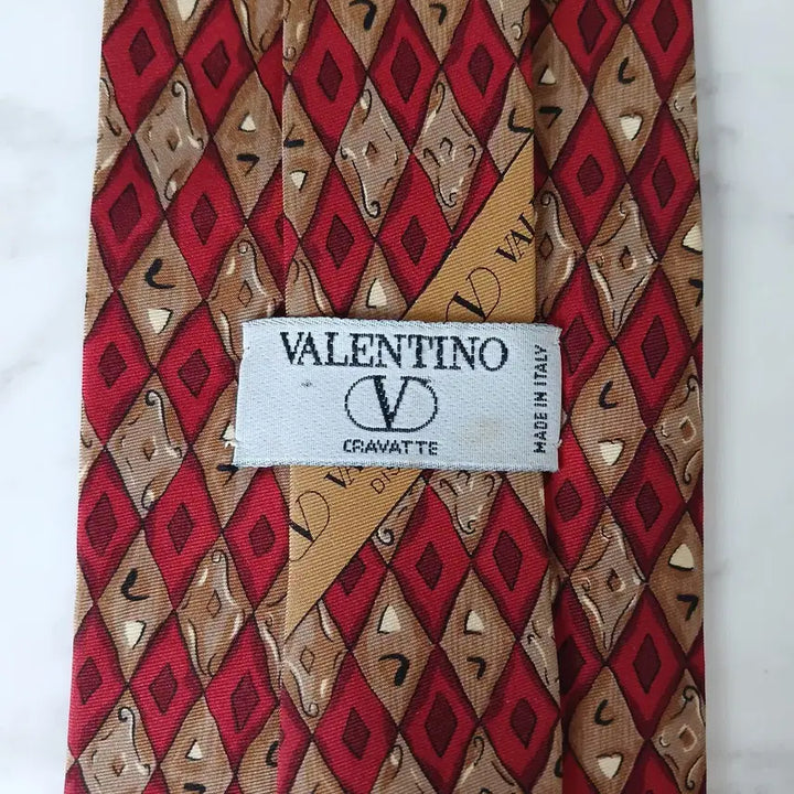 [BUNJANG] Valentino Geometric Pattern Silk Tie / 발렌티노 실크 레드 기하학 패턴 넥타이 9.5cm A+등급 E877