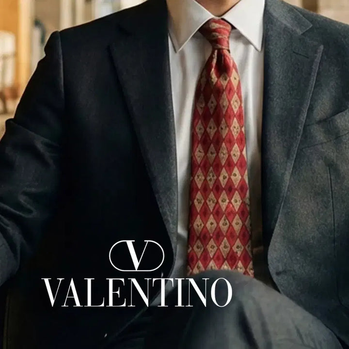 [BUNJANG] Valentino Geometric Pattern Silk Tie / 발렌티노 실크 레드 기하학 패턴 넥타이 9.5cm A+등급 E877