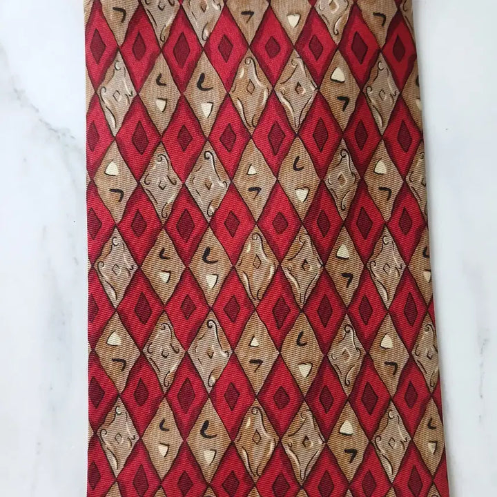 [BUNJANG] Valentino Geometric Pattern Silk Tie / 발렌티노 실크 레드 기하학 패턴 넥타이 9.5cm A+등급 E877