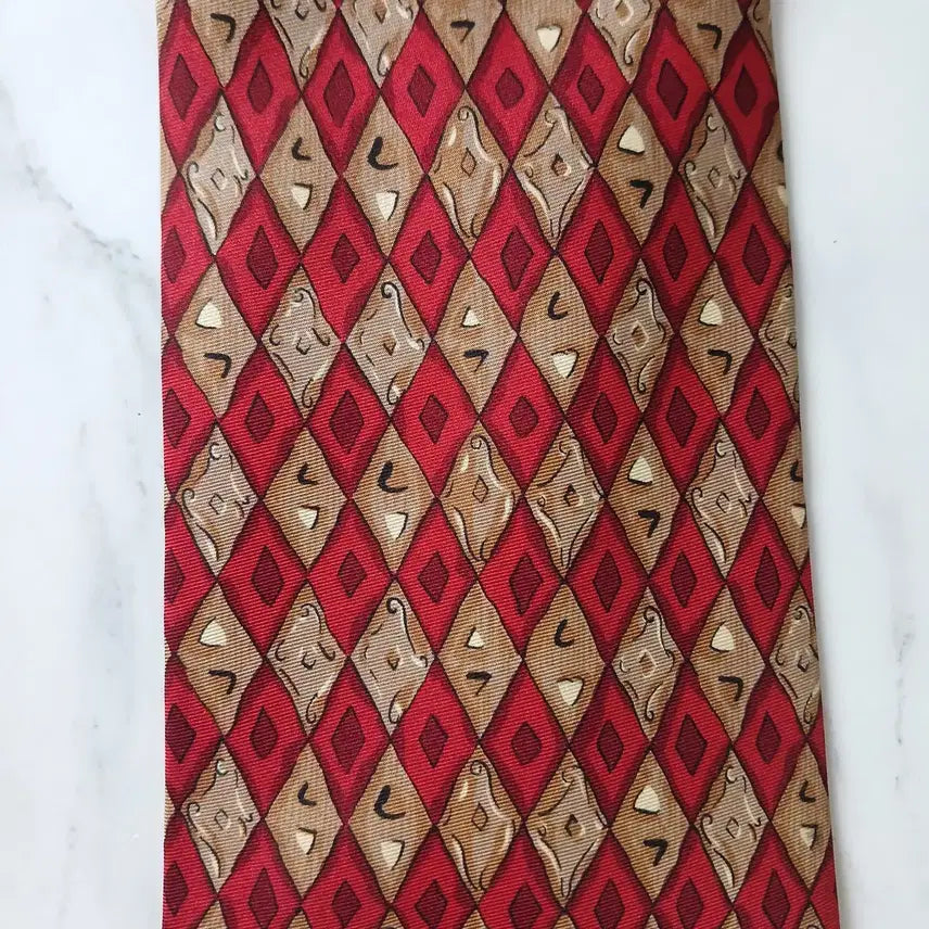 [BUNJANG] Valentino Geometric Pattern Silk Tie / 발렌티노 실크 레드 기하학 패턴 넥타이 9.5cm A+등급 E877