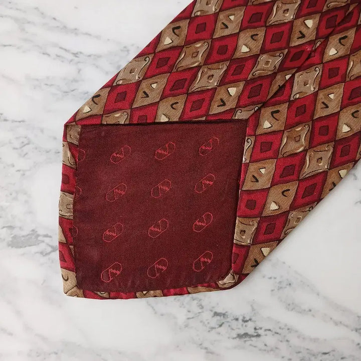 [BUNJANG] Valentino Geometric Pattern Silk Tie / 발렌티노 실크 레드 기하학 패턴 넥타이 9.5cm A+등급 E877