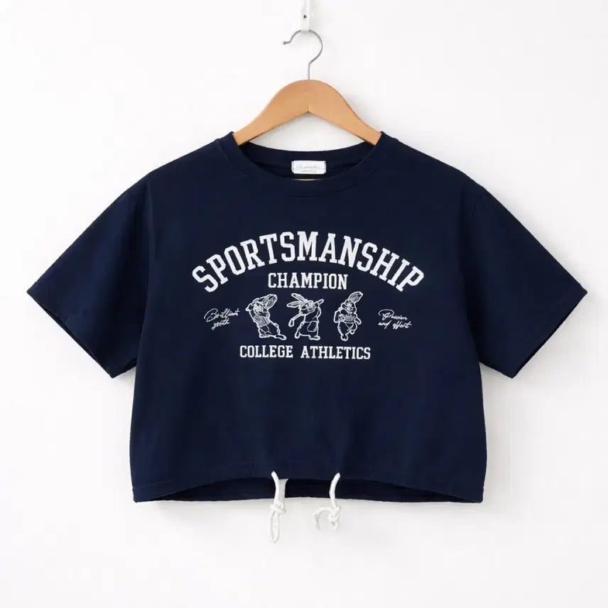 [BUNJANG] Navy Sporty Bunnies Crop Short Sleeve T-Shirt / 네이비 스포츠 버니즈 크롭 반팔 티셔츠