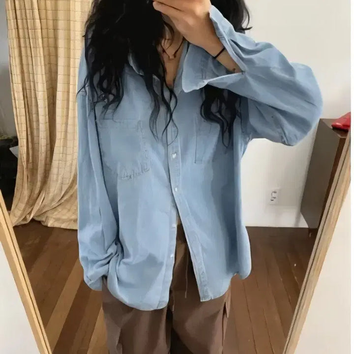 [SOLD OUT] 모래하우스 데님 셔츠 청 지그재그 에이블리