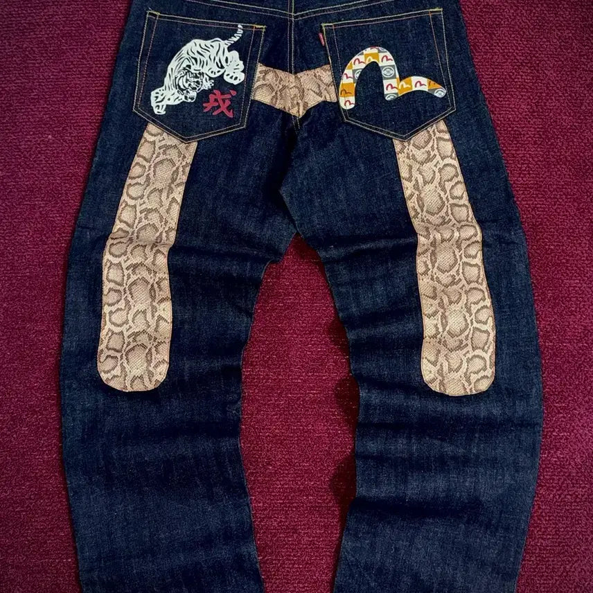 [BUNJANG] EVISU No. 2 Python Tiger Embroidery Selvedge Denim Jeans Size 36 / 에비수 No.2 뱀피 다이코쿠 호랑이 자수 셀비지 36 (상태 최상)