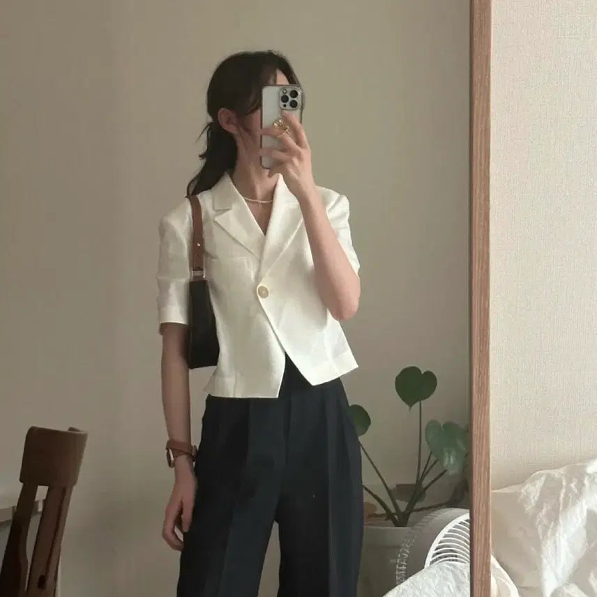 [BUNJANG] Avie Muah Linen Short Sleeve Blazer / 아비에무아 린넨 쇼트 슬리브 블레이저