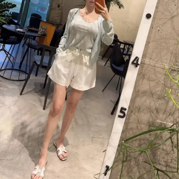 [BUNJANG] Cotton Blend Bermuda 4-Part Shorts / [1회 착용] 핀턱 버뮤다 4부 슬랙스 코튼 밴딩 반바지 숏팬츠 수입의류