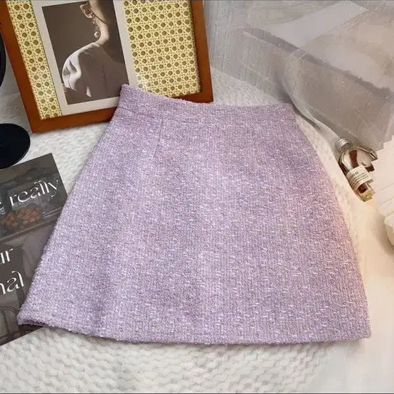 [BUNJANG] Lavender Purple Tweed Mini Skirt / 트위드 미니 스커트 라벤더 퍼플