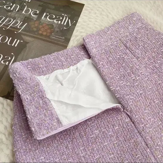 [BUNJANG] Lavender Purple Tweed Mini Skirt / 트위드 미니 스커트 라벤더 퍼플