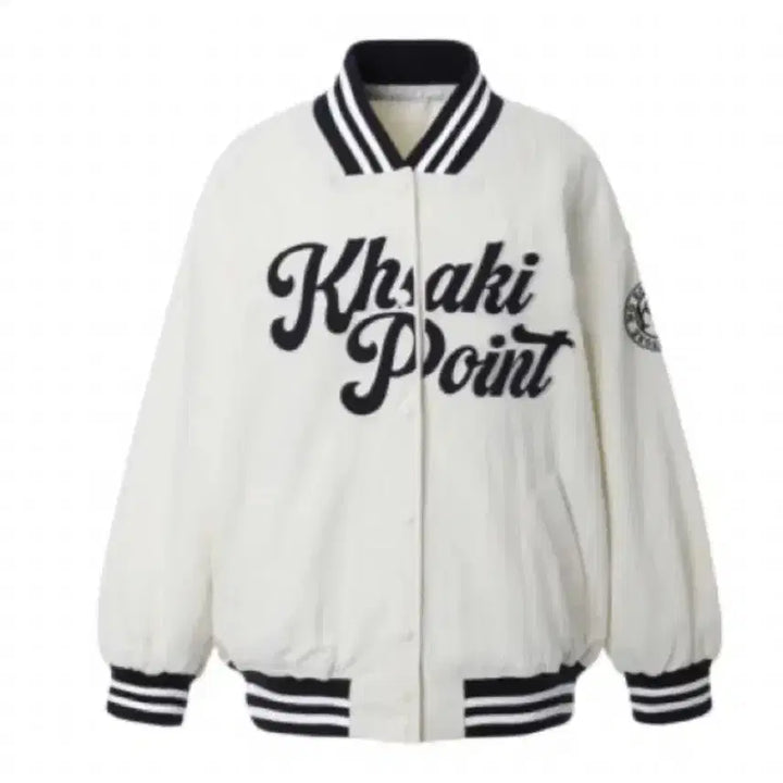 [BUNJANG] Kaki Point Nylon Stadium Varsity Jacket - Ivory / 카키포인트 나일론 스타디움 바시티자켓 아이보리