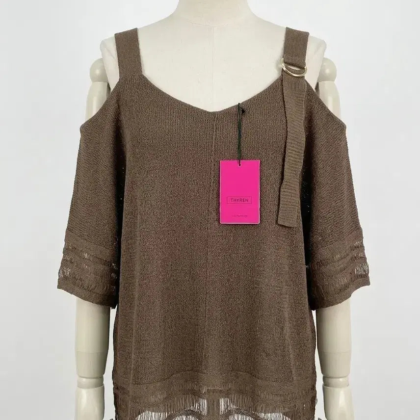 [BUNJANG] THYREN Cut-Out Short Sleeve Knit Brown / 컷아웃 반팔 니트 브라운