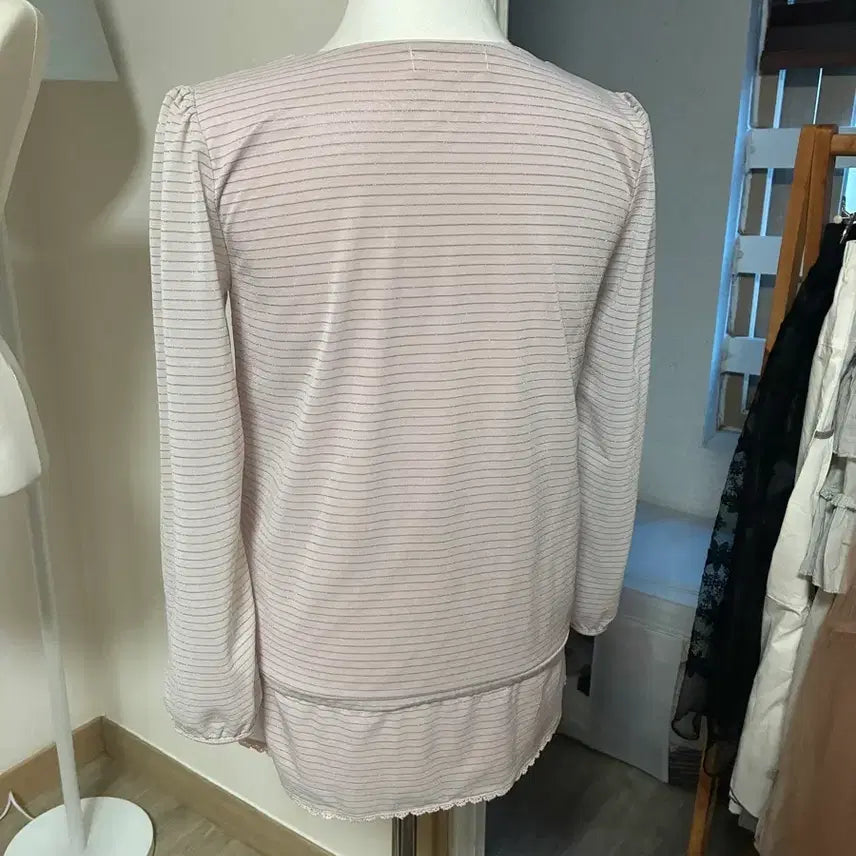 [BUNJANG] Y2K Pink Striped Frill Blouse / Y2K 핑크 스트라이프 프릴 블라우스