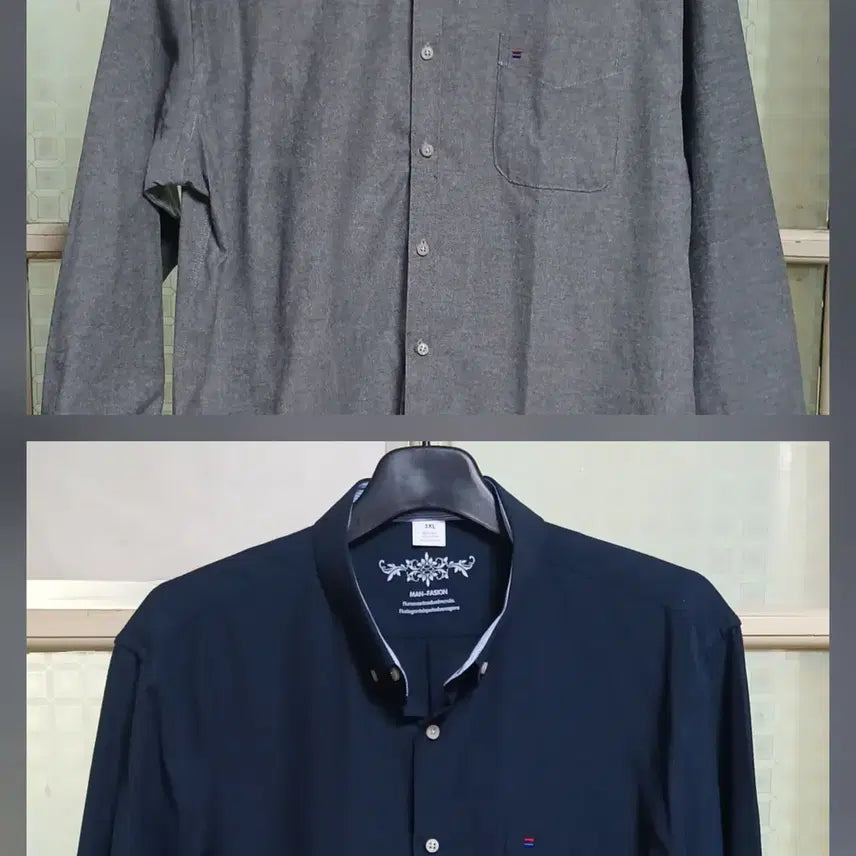 [BUNJANG] MAN Oxford Long Sleeve Shirt (Navy &amp; Gray) - 110 Size / MAN 패션 옥스포드 긴팔셔츠 110 사이즈 특가