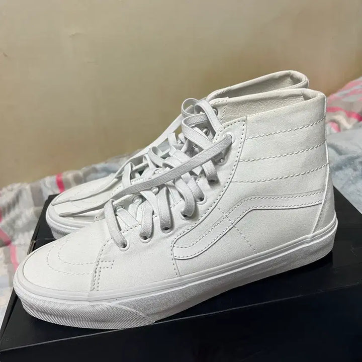 [BUNJANG] Vans Sk8-Hi Canvas All White Sneakers / 반스 스케이트 하이 캔버스 올 화이트  275 새상품