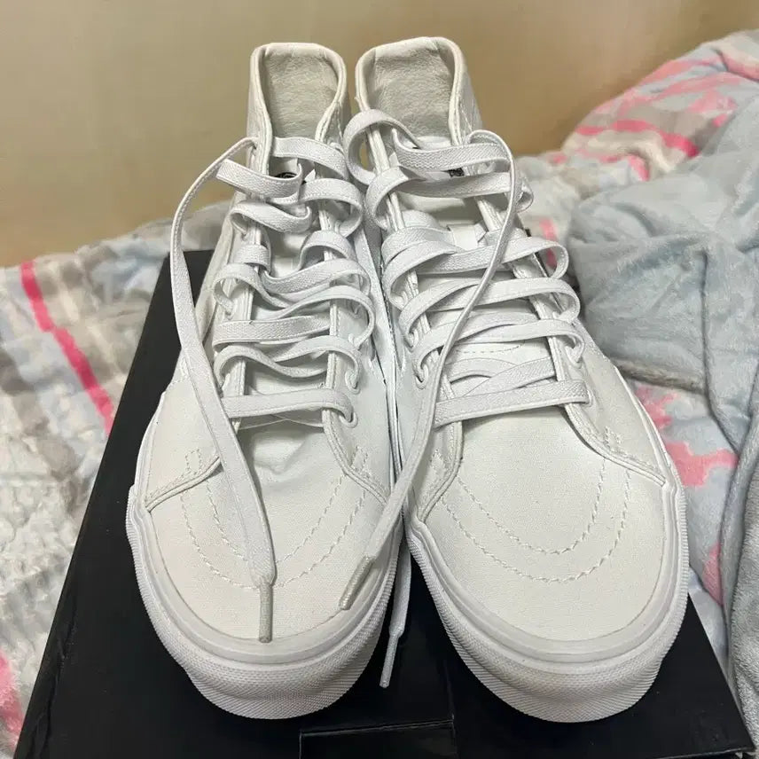 [BUNJANG] Vans Sk8-Hi Canvas All White Sneakers / 반스 스케이트 하이 캔버스 올 화이트  275 새상품