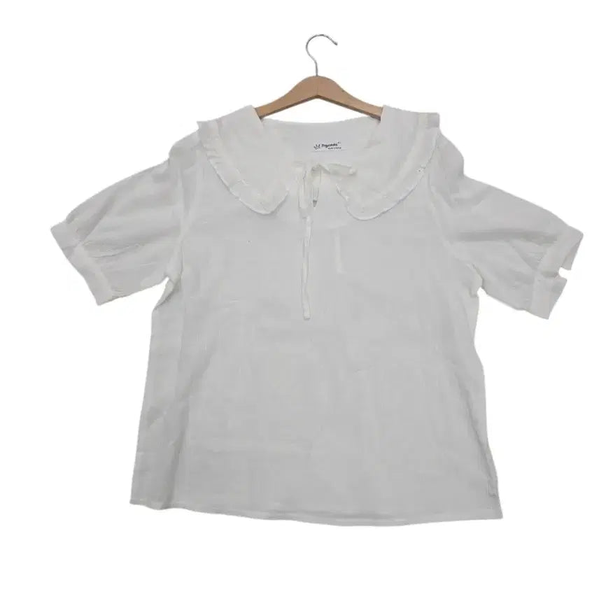 [BUNJANG] White Lace Oversized Collar Blouse - Short Sleeve / 레이스 빅카라 블라우스 화이트 반팔