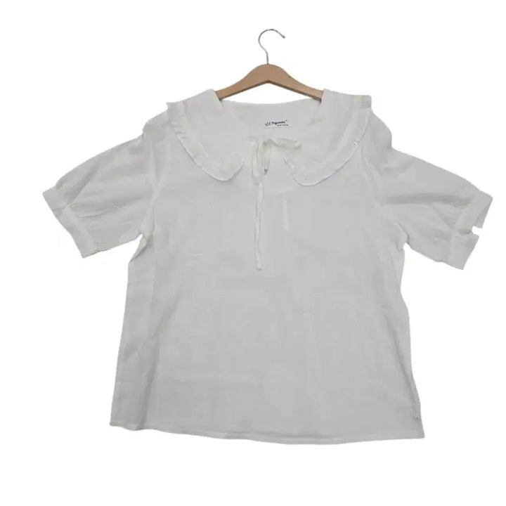 [BUNJANG] White Lace Oversized Collar Blouse - Short Sleeve / 레이스 빅카라 블라우스 화이트 반팔