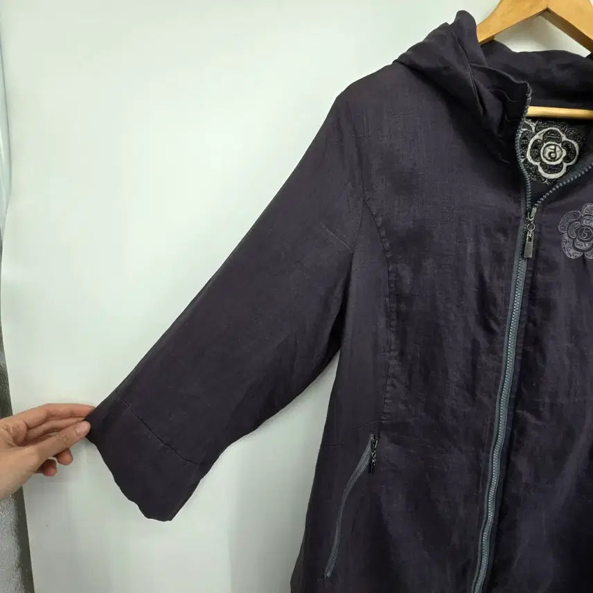 [BUNJANG] F20606 Linen Blend Embroidered Jacket / 자켓형 후드 반팔 마 점퍼 [F20606]