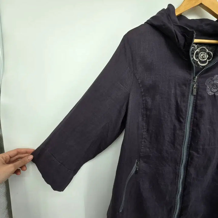 [BUNJANG] F20606 Linen Blend Embroidered Jacket / 자켓형 후드 반팔 마 점퍼 [F20606]