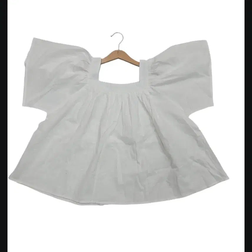 [BUNJANG] White Square Neck Blouse Shirring Short Sleeve / 화이트 스퀘어넥 블라우스 셔링 반팔