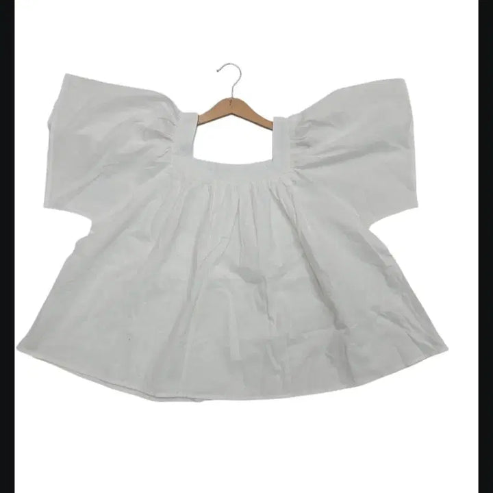 [BUNJANG] White Square Neck Blouse Shirring Short Sleeve / 화이트 스퀘어넥 블라우스 셔링 반팔