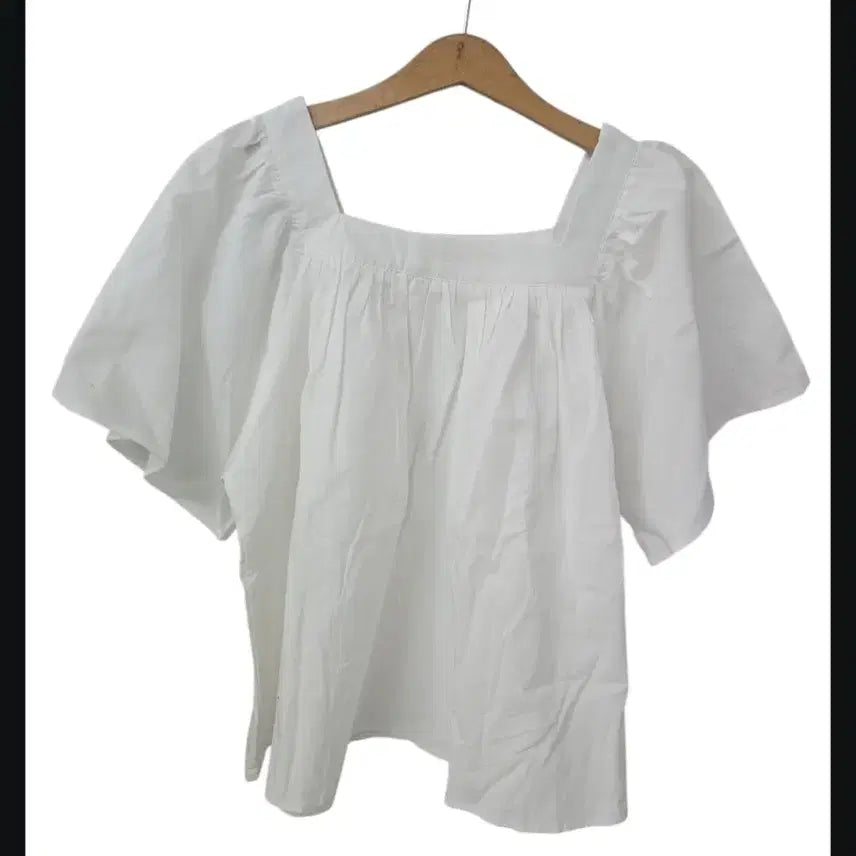 [BUNJANG] White Square Neck Blouse Shirring Short Sleeve / 화이트 스퀘어넥 블라우스 셔링 반팔