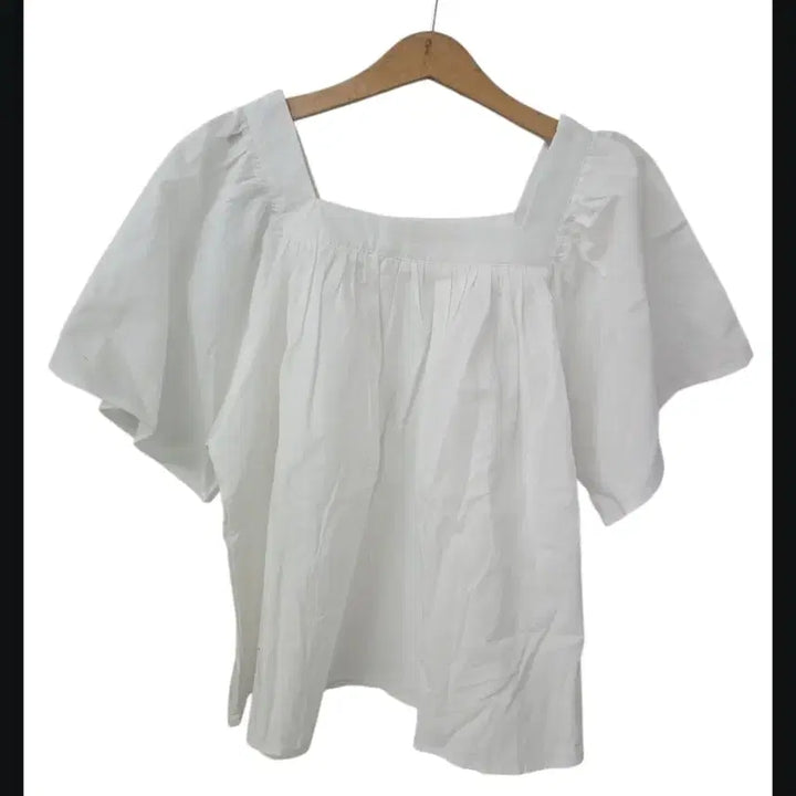 [BUNJANG] White Square Neck Blouse Shirring Short Sleeve / 화이트 스퀘어넥 블라우스 셔링 반팔