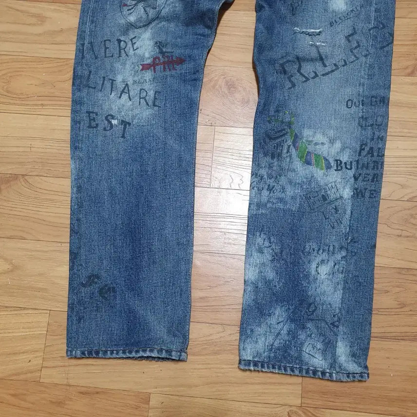 [SOLD OUT] 폴로 랄프로렌 매장정품 바릭 슬림 스트레이트 워싱 프린팅 데미지  빈티지