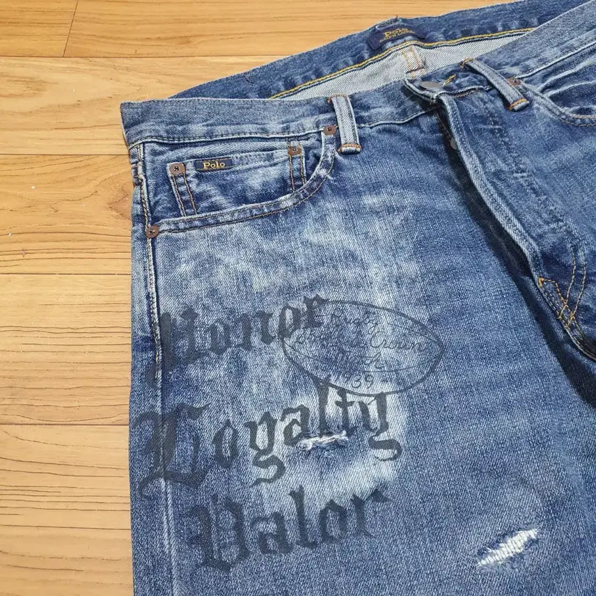 [SOLD OUT] 폴로 랄프로렌 매장정품 바릭 슬림 스트레이트 워싱 프린팅 데미지  빈티지