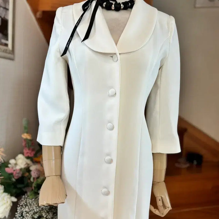 [BUNJANG] White Collar Neck Long Dress / 화이트 카라넥 롱 원피스