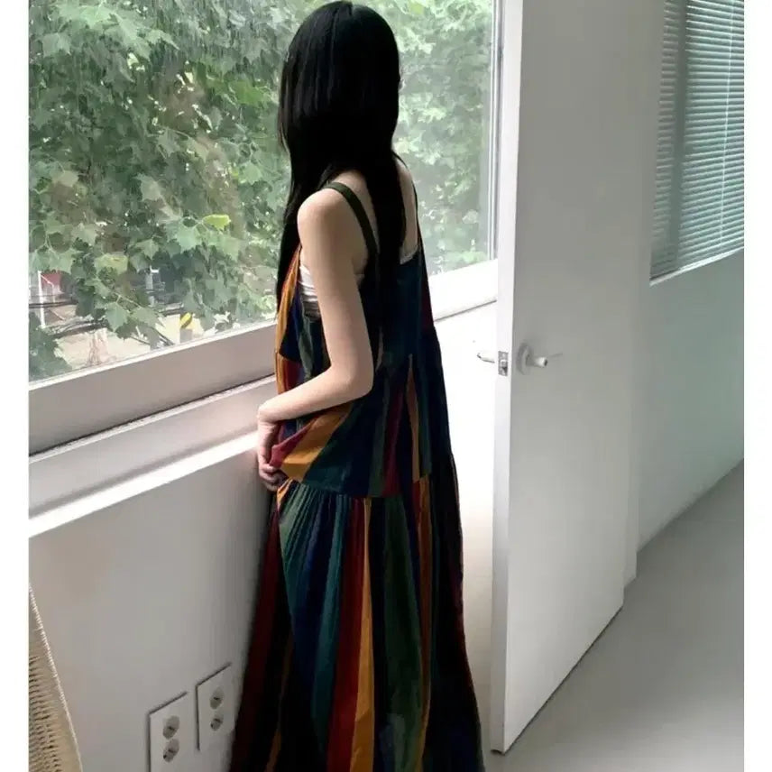 [BUNJANG] Bohemian Stripe Sleeveless Long Dress / 보헤미안 스트라이프 롱 나시 원피스