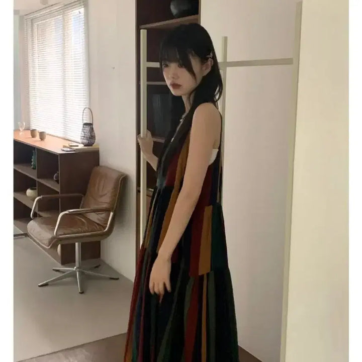 [BUNJANG] Bohemian Stripe Sleeveless Long Dress / 보헤미안 스트라이프 롱 나시 원피스