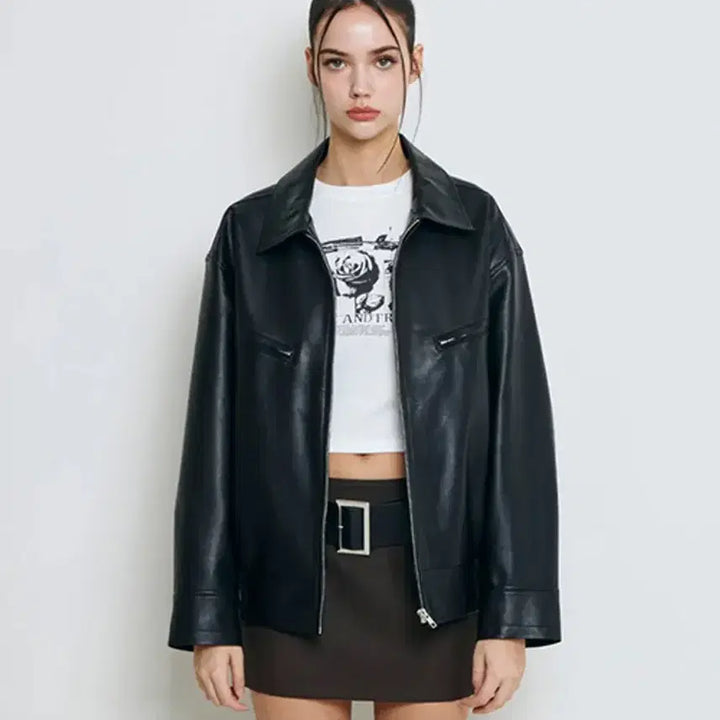 [BUNJANG] Not Your Rose Oversized Leather Jumper / [낫유어로즈] 오버핏 레더 점퍼- m