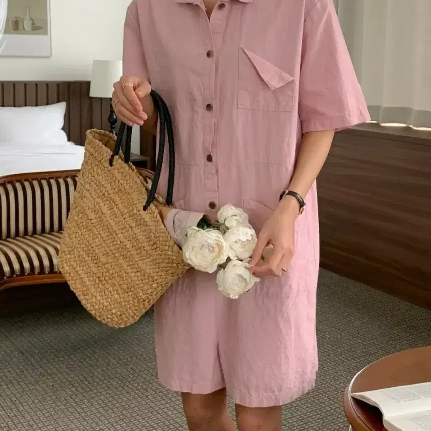 [BUNJANG] Linen Blend Jumpsuit / (라임옐로우) 린넨 점프 슈트