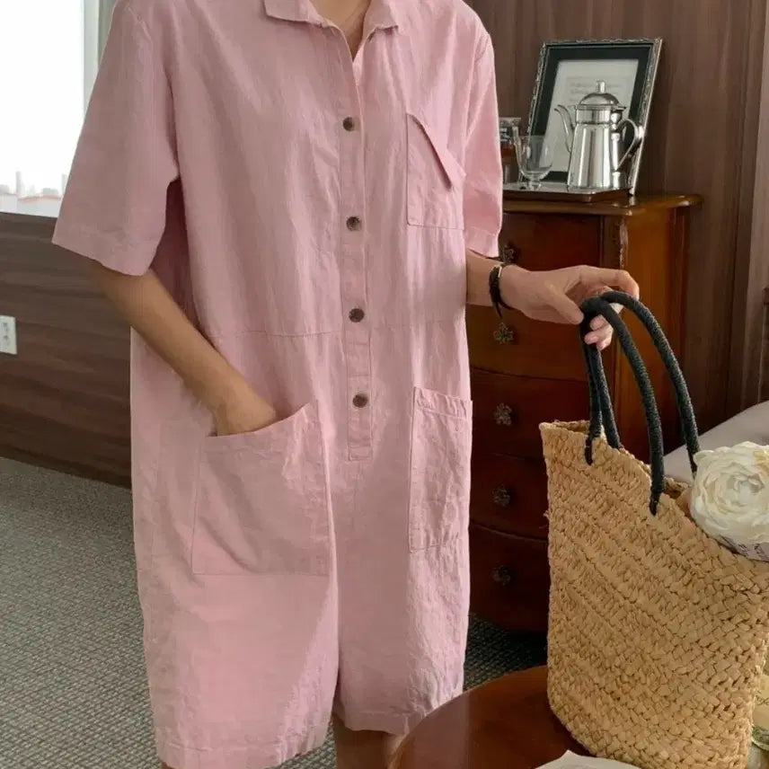 [BUNJANG] Linen Blend Jumpsuit / (라임옐로우) 린넨 점프 슈트