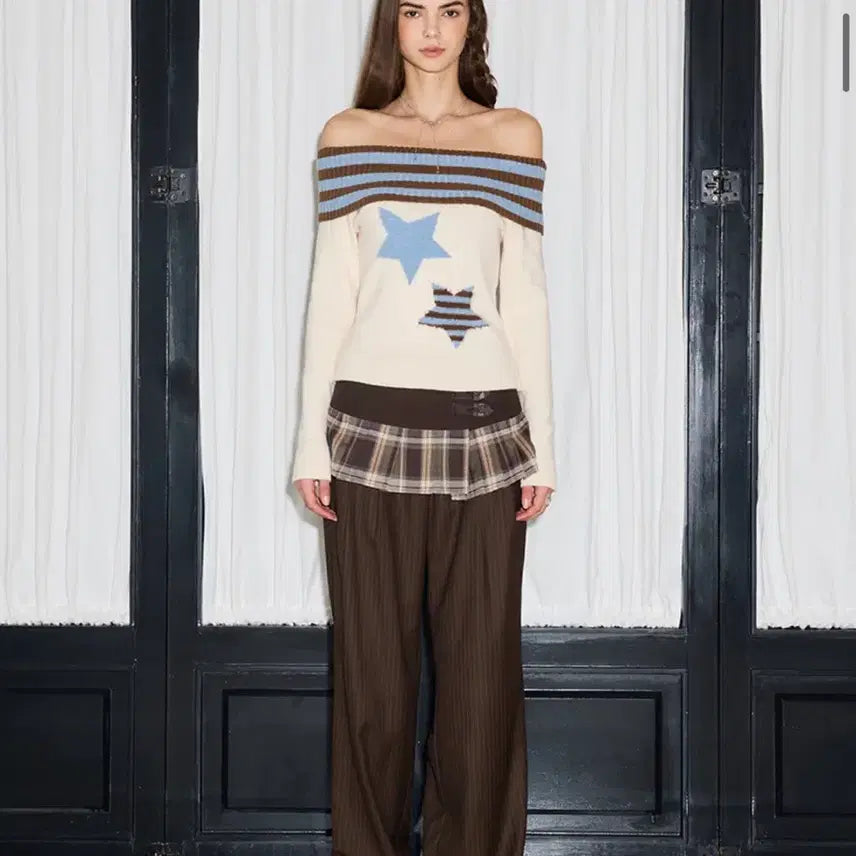 [BUNJANG] Latizen Check Pants Skirt (Brown) / 라티젠 체크 팬츠 스커 (브라운)