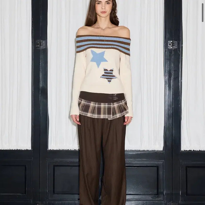 [BUNJANG] Latizen Check Pants Skirt (Brown) / 라티젠 체크 팬츠 스커 (브라운)