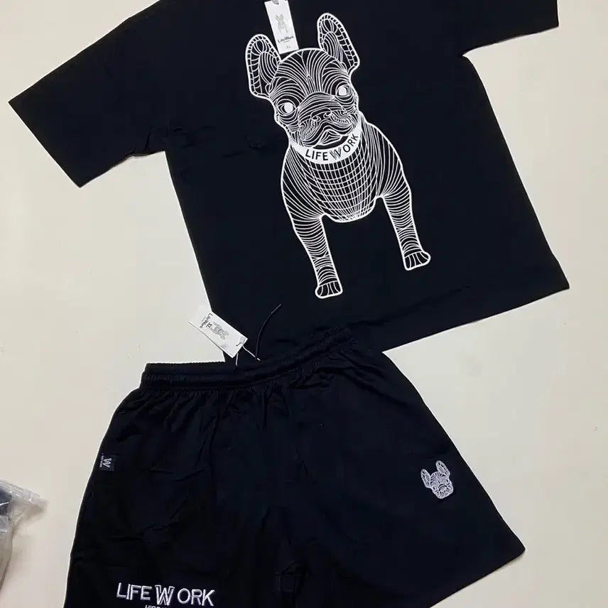 [SOLD OUT] 라이프워크 강아지 반팔티 반바지 세트 XL